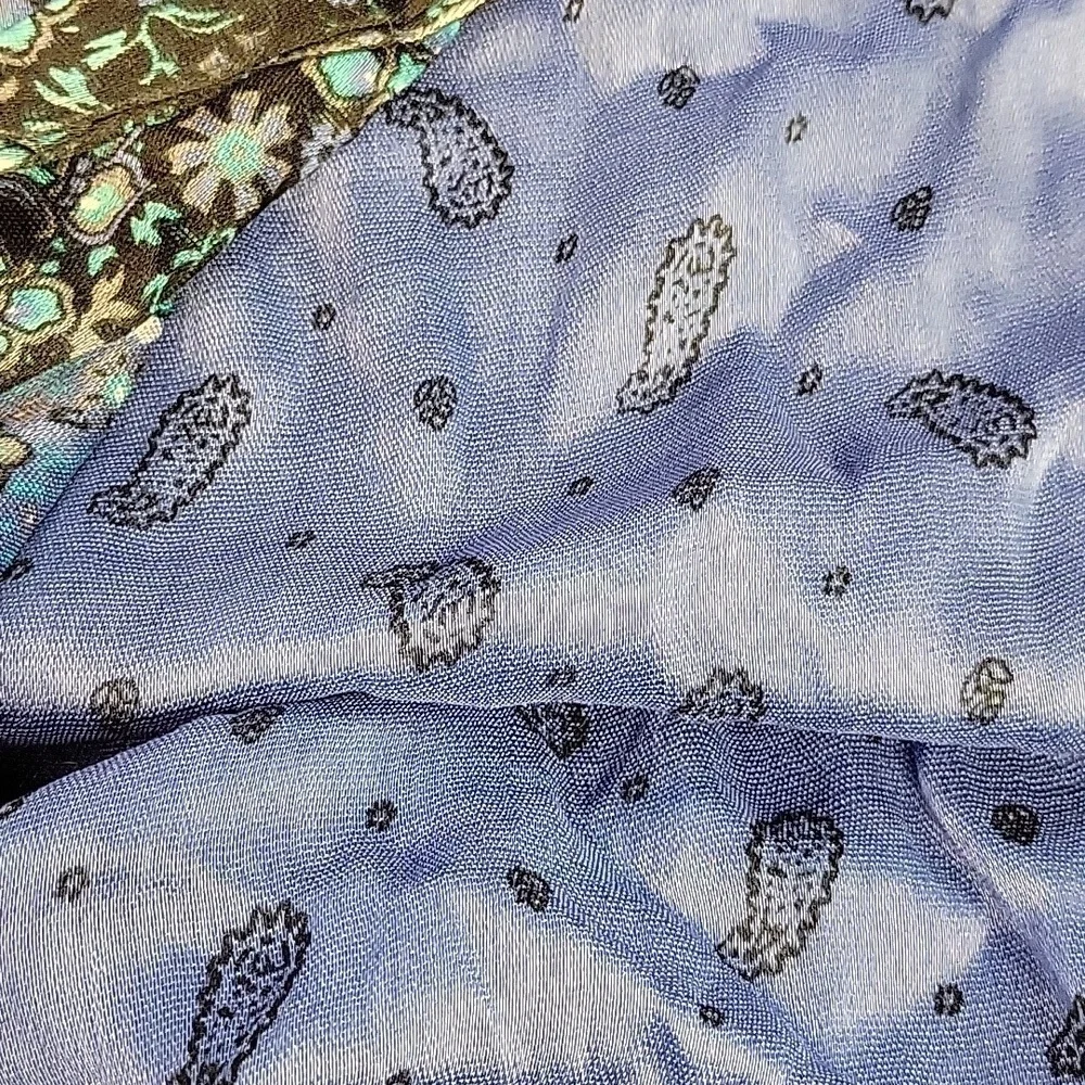 Floral Paisley Blue Black Fringe Scarf 25
